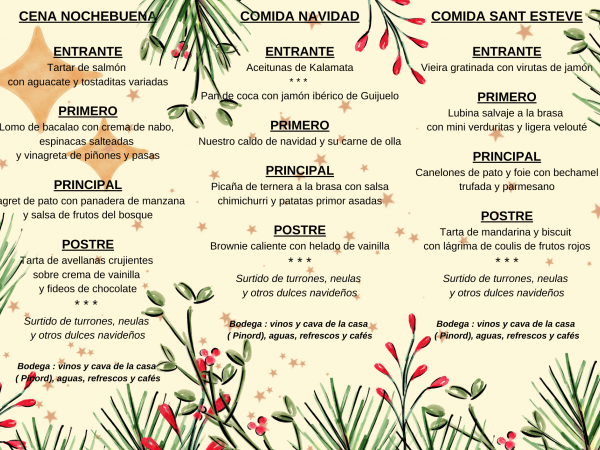 Menús de Nochebuena, Navidad y Sant Estevan. Hotel Ciutat Martorell