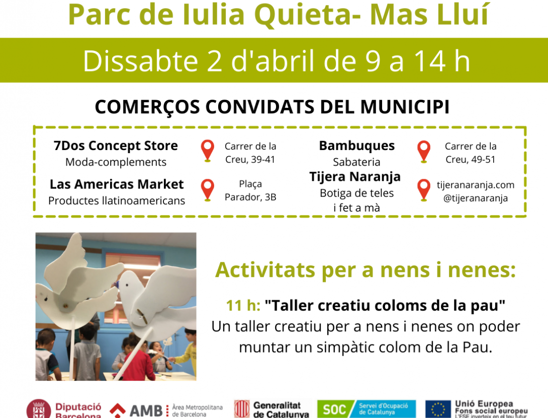 Mercat ambulant amb taller de creació de coloms de la pau