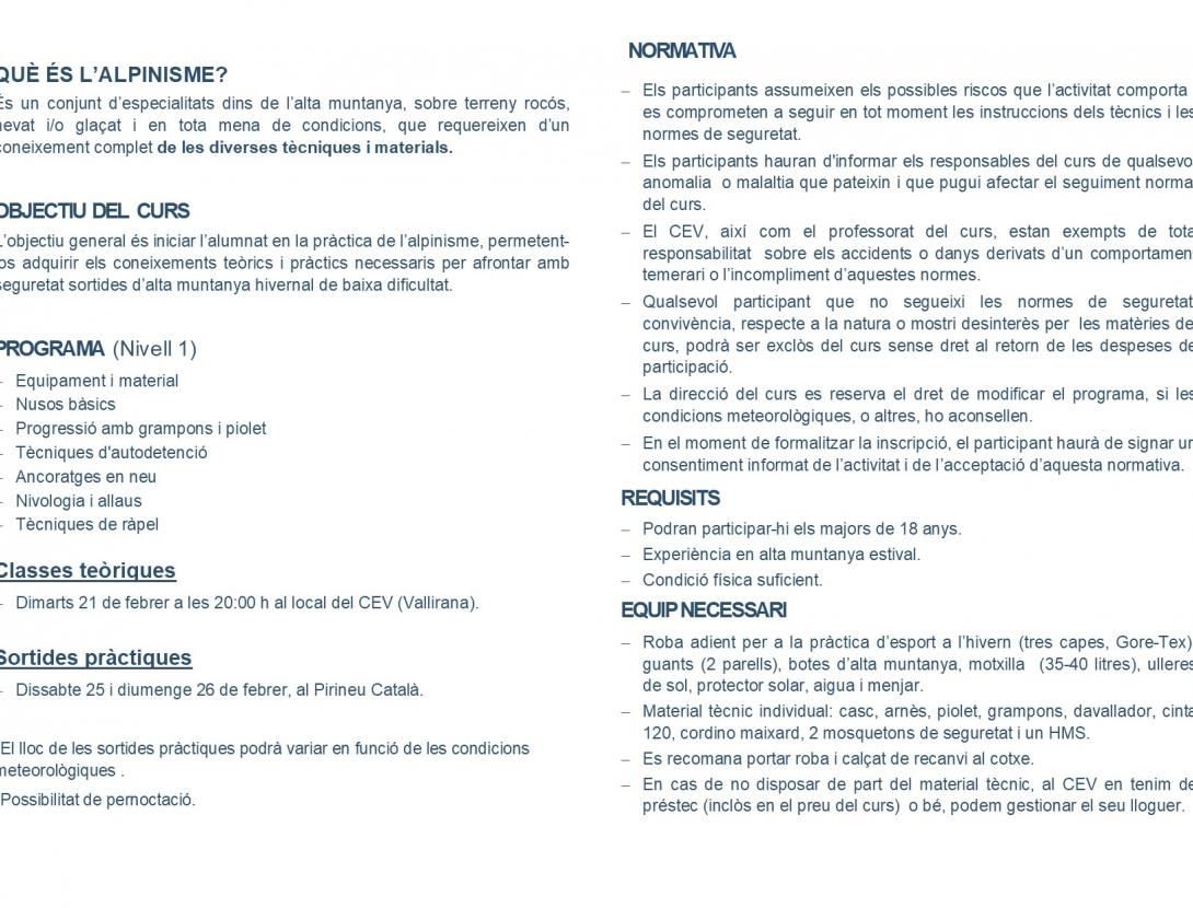 II CURS D’INICIACIÓ A L’ALPINISME -  NIVELL I