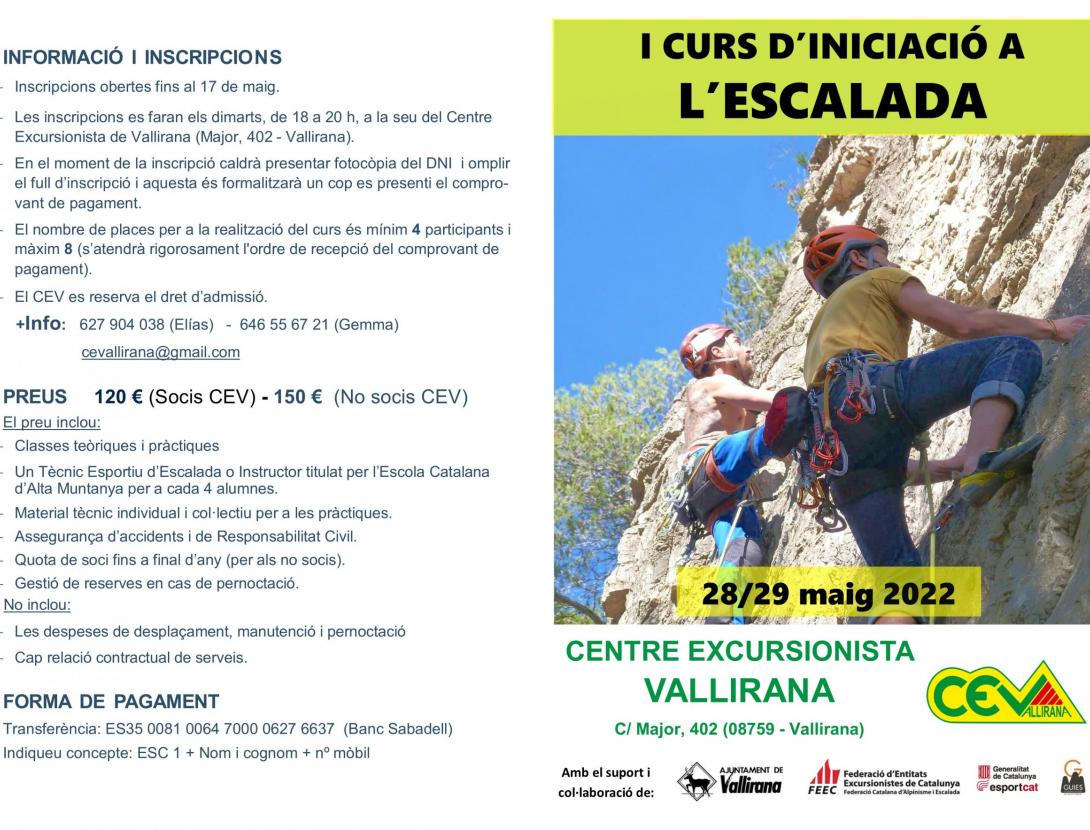 CURS D’INICIACIÓ A  L’ESCALADA - NIVELL I