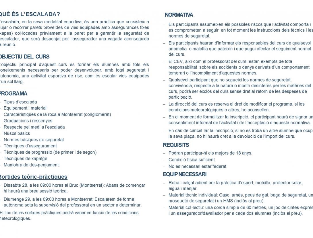 CURS D’INICIACIÓ A  L’ESCALADA - NIVELL I