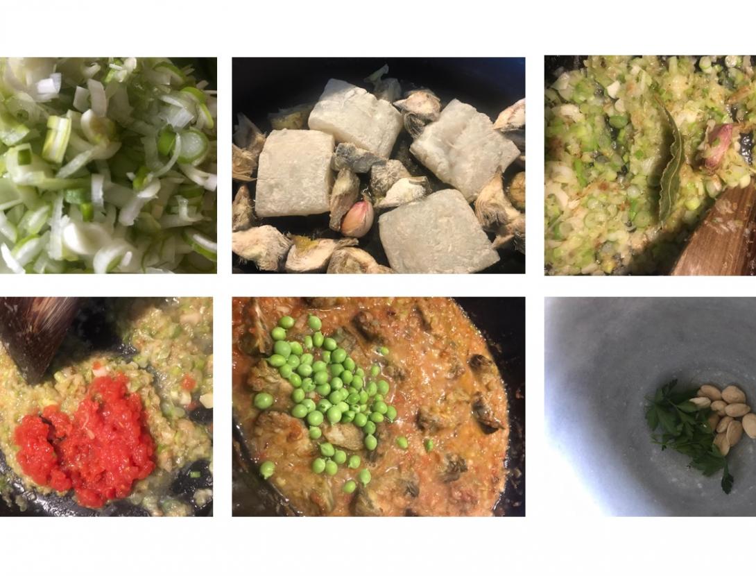 Pas  Bacallà de quaresma amb carxofes i pèsols.jpg